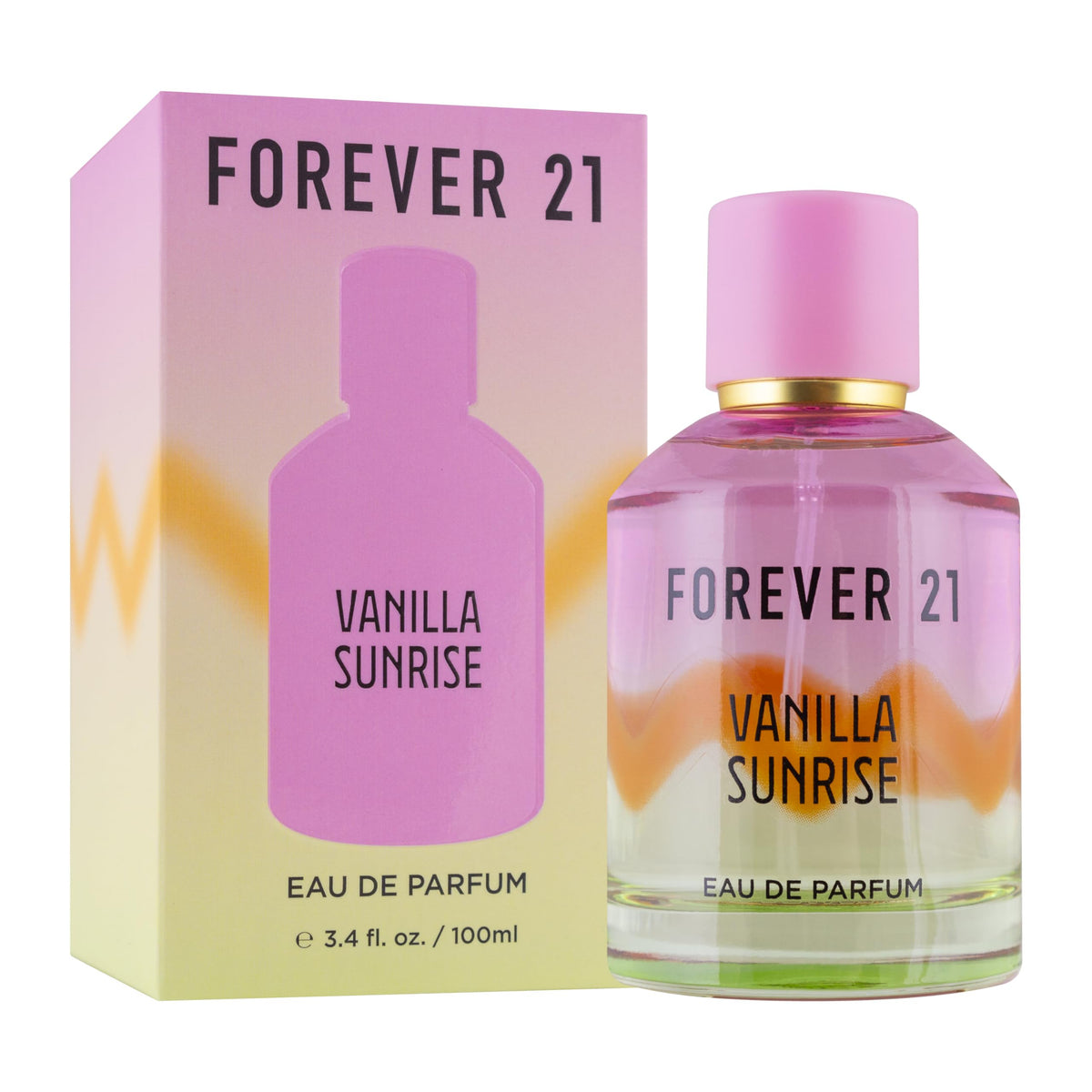 Forever 21 Vanilla Sunrise bottle—3.4-oz size ideal for daily wear and easy reapplication.