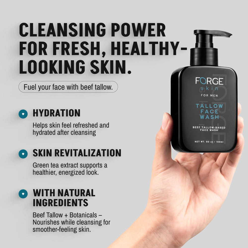 Forge Skin Beef Tallow Face Wash lather displaying creamy cleansing action.