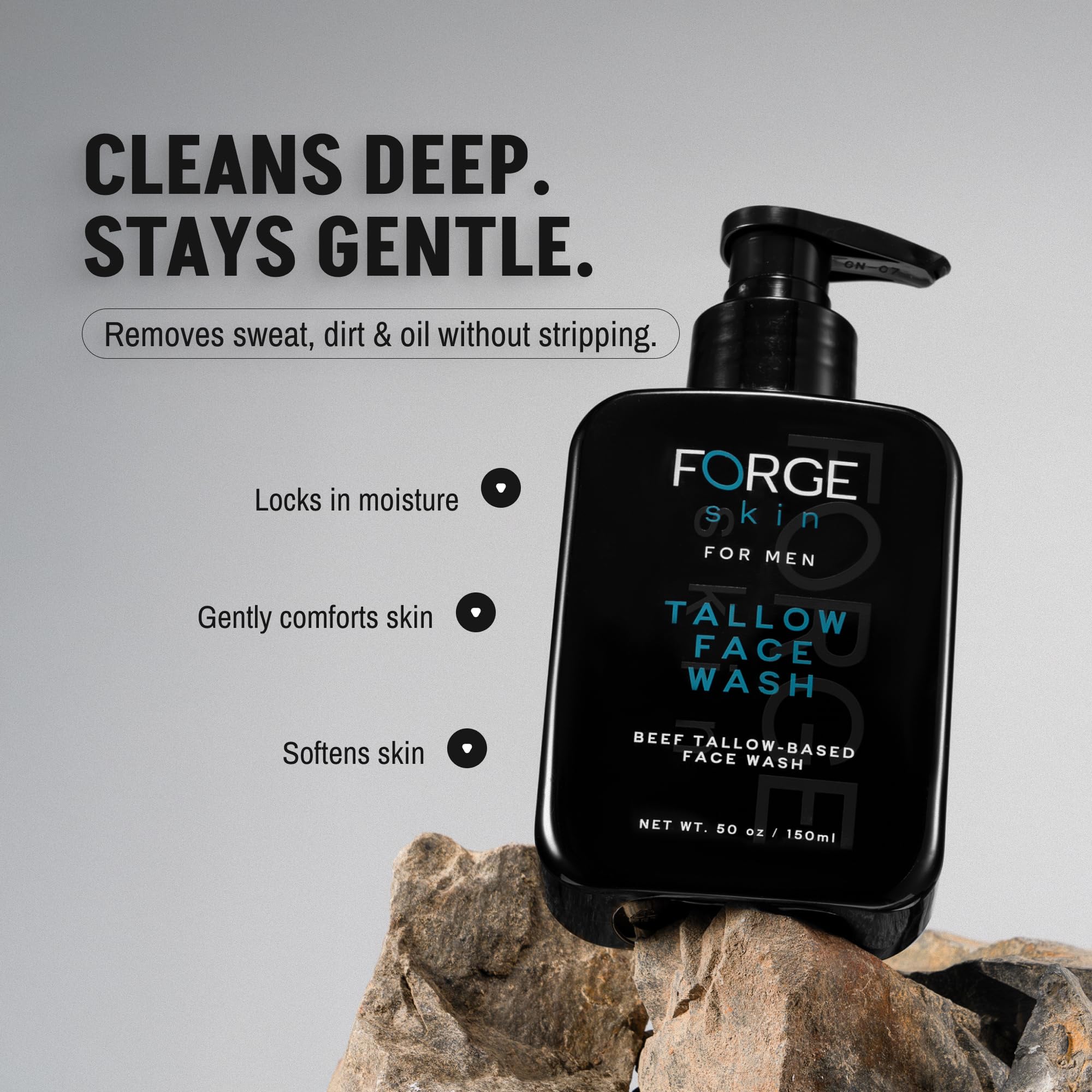 Forge Skin Beef Tallow Face Wash travel-size bottle for on-the-go skincare.