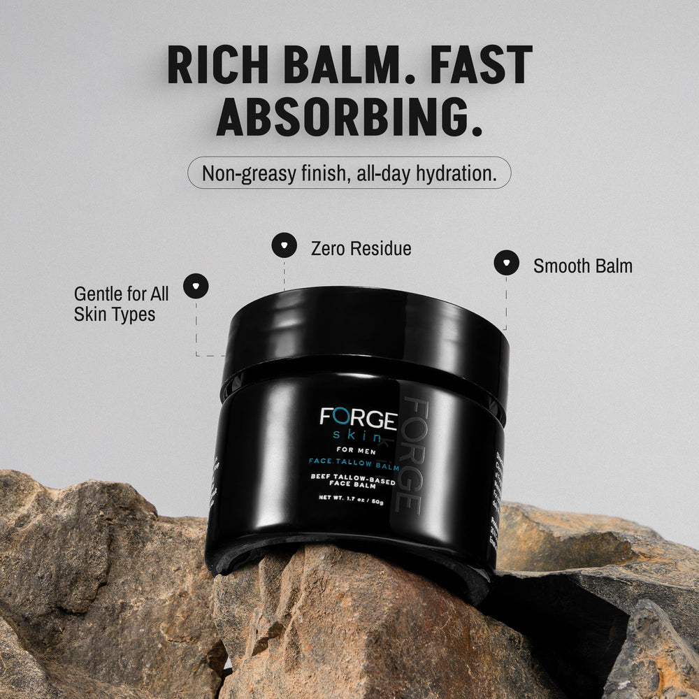 Forge Skin application close-up showing smoothing touch for under-eye and facial calm