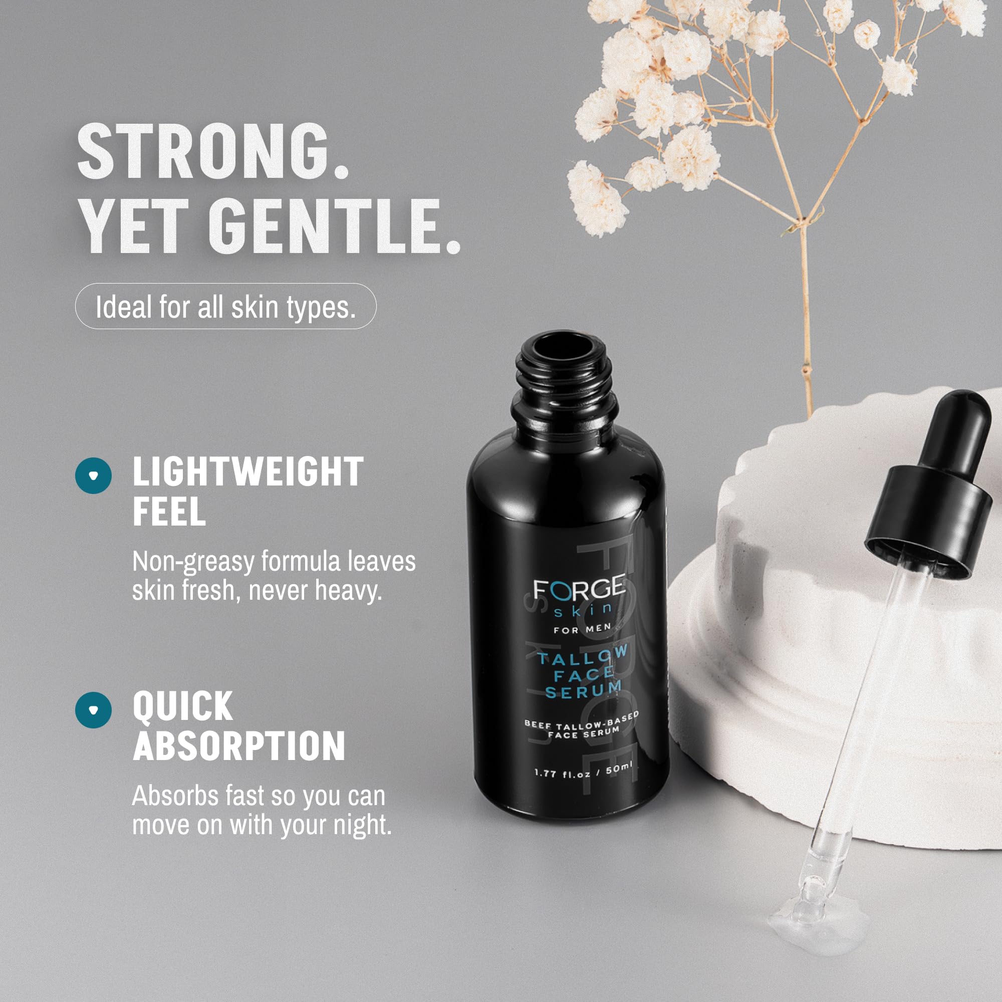 Forge Skin Night Serum application massage demonstrates easy rub-in for deeper hydration while sleeping.