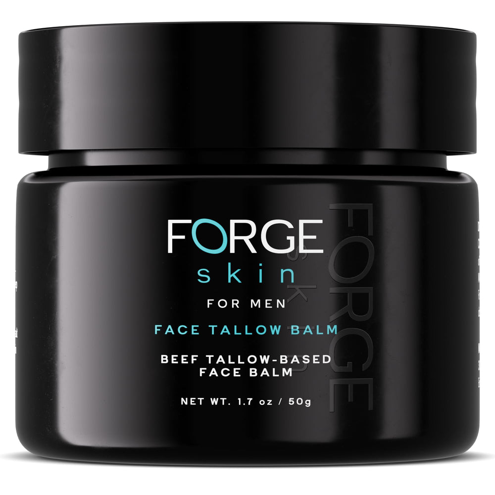 Forge Skin Wrinkle Defense Balm bottle showing daily hydrating facial care for men