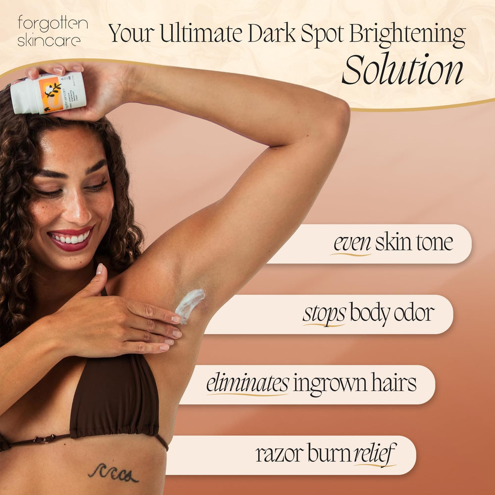 Forgotten Skincare Underarm brightening cream application swatch shows smooth texture for daily use.