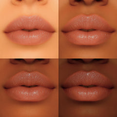 Formless Beauty Divine Lip Gloss application close-up reveals buttery, non-sticky shine.