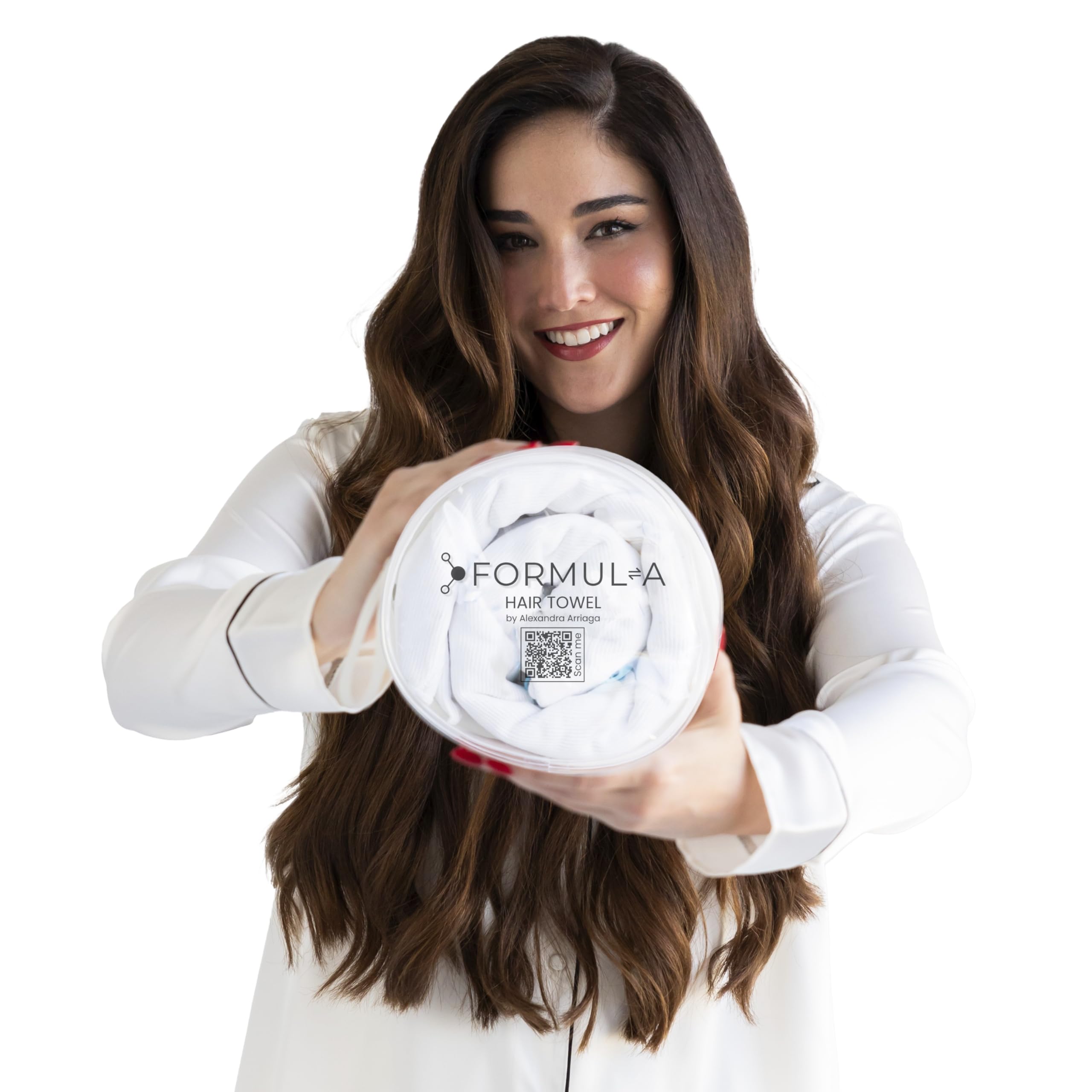 FORMUL-A microfiber hair towel wrap with long length for extra-long hair and faster drying.