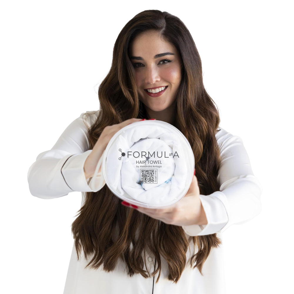 FORMUL-A microfiber hair towel wrap with long length for extra-long hair and faster drying.