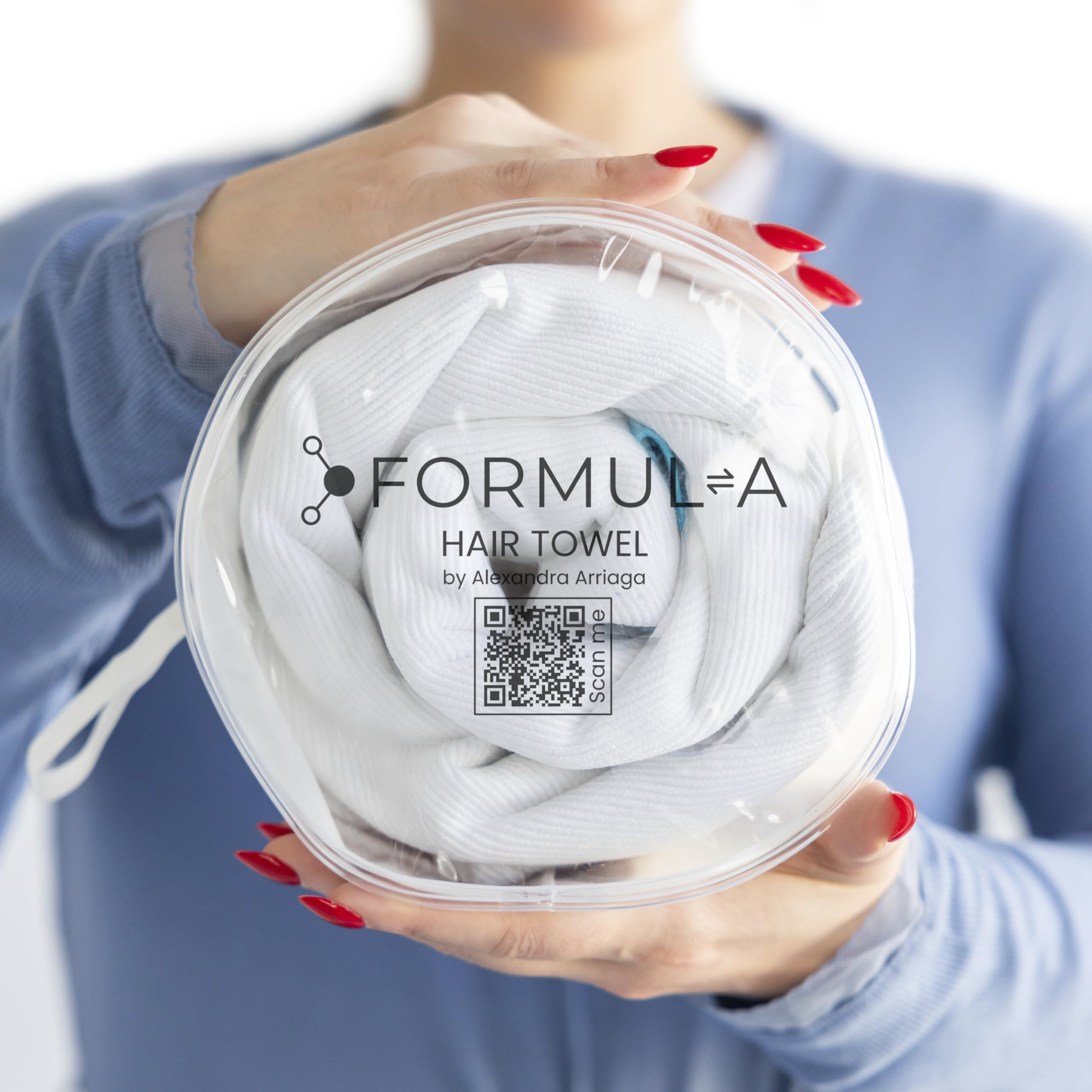 FORMUL-A microfiber hair towel wrap enables shower-time protection and humidity resistance.