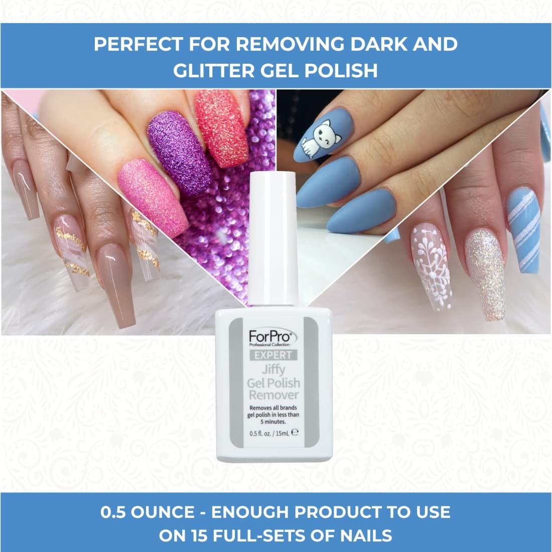 Before and after nails using ForPro Expert Jiffy Gel Polish Remover