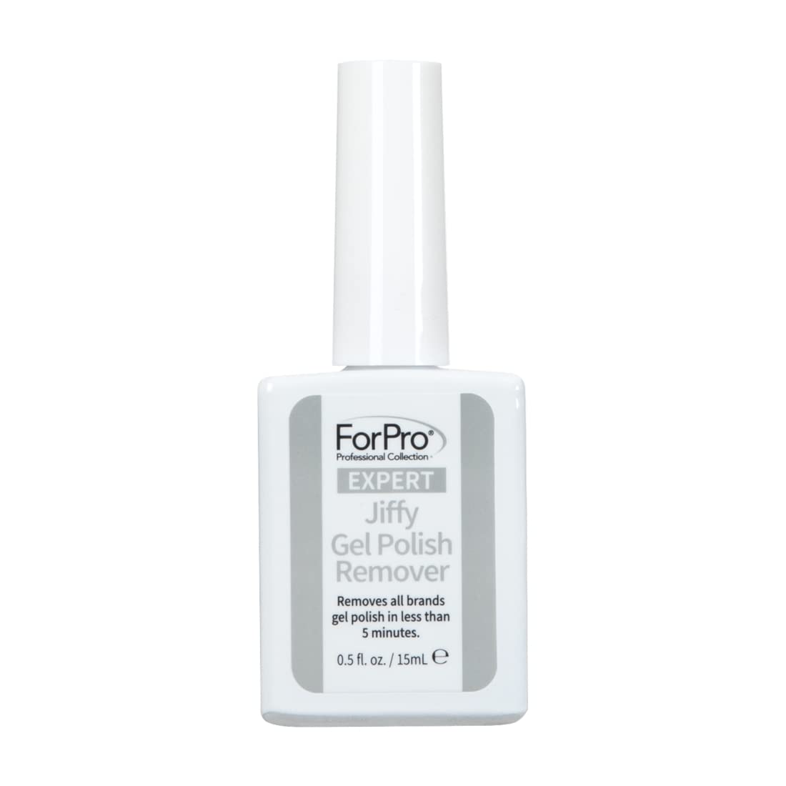 ForPro Expert Jiffy Gel Polish Remover bottle shown for quick gel removal benefits