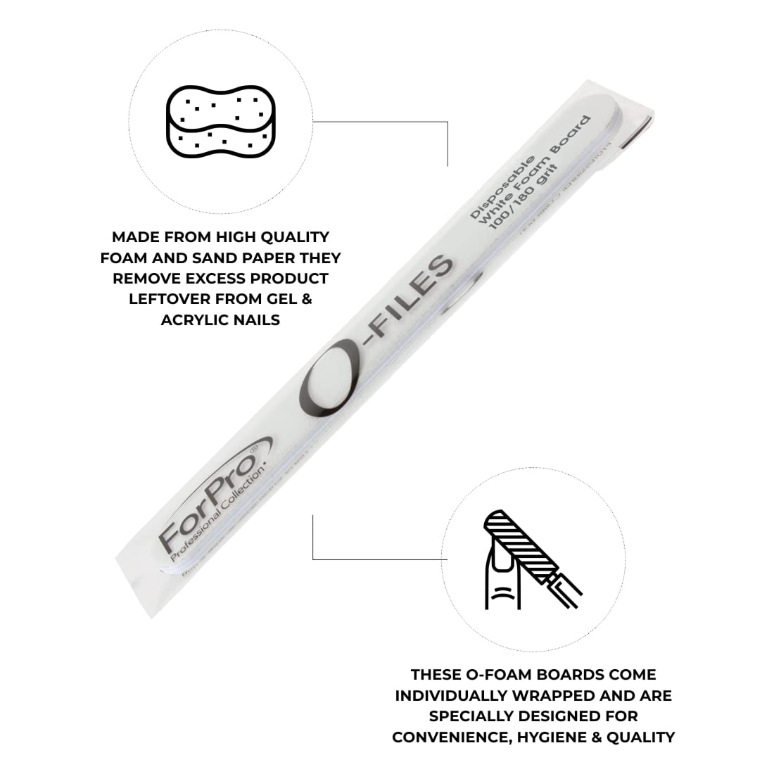 ForPro disposable nail files wrapped individually in self-seal bag.
