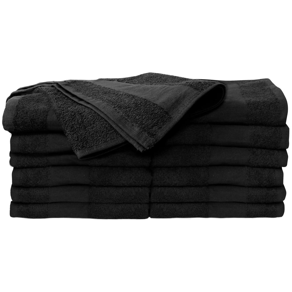 ForPro Premium Bleach Tough Towels Black folded reveal durable hems designed for high-traffic salons.