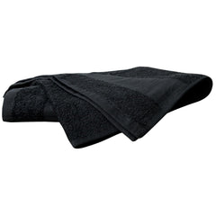 ForPro Premium Bleach Tough Towels Black stacked highlight soft, absorbent cotton ready for daily use.