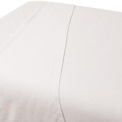 ForPro Premium Flannel Flat Sheet spread on a massage table showing a clean white finish for spa environments