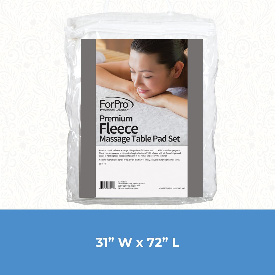 ForPro Premium Fleece Massage Pad on massage table showing secure fit and straps