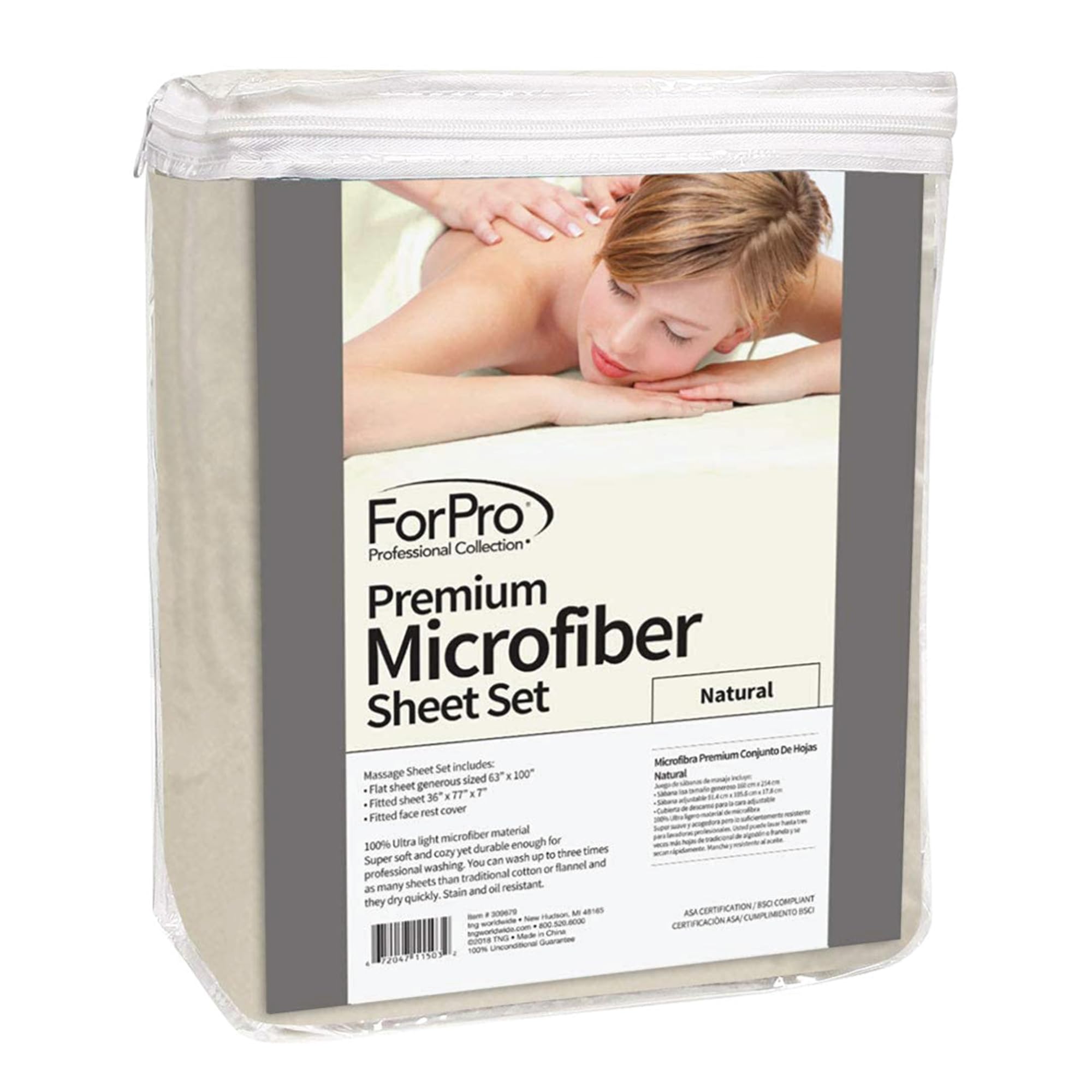 ForPro Premium Massage Fitted Sheet on table corner demonstrates secure, elastic-fit.