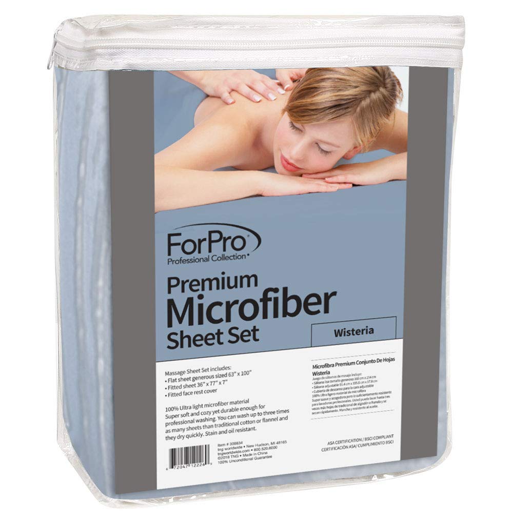 ForPro massage fitted sheet in Wisteria highlights secure all-around elastic for snug fit
