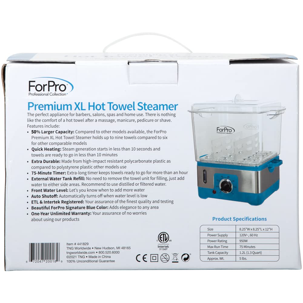 ForPro XL hot towel steamer dimensions display fits compact spaces