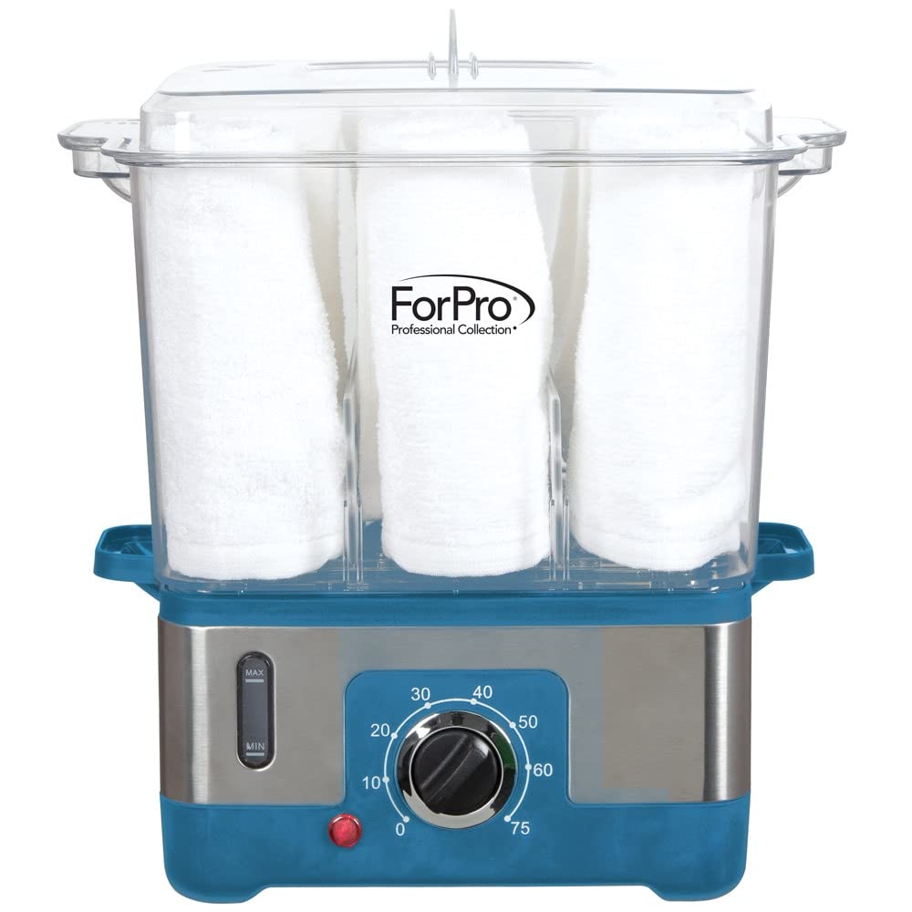 ForPro Professional Collection XL hot towel steamer open-lid demonstrates easy towel access