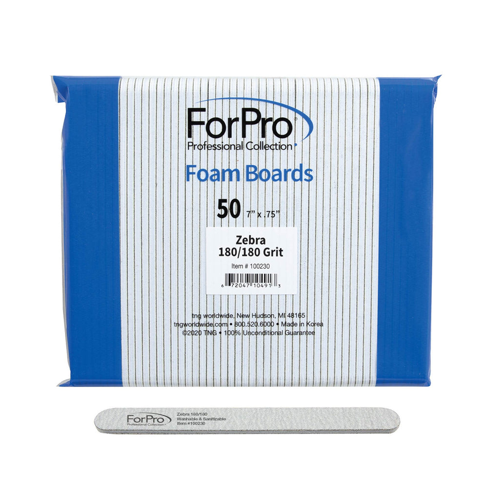 ForPro Zebra Foam Board front view with 180 grit for quick nail shaping.