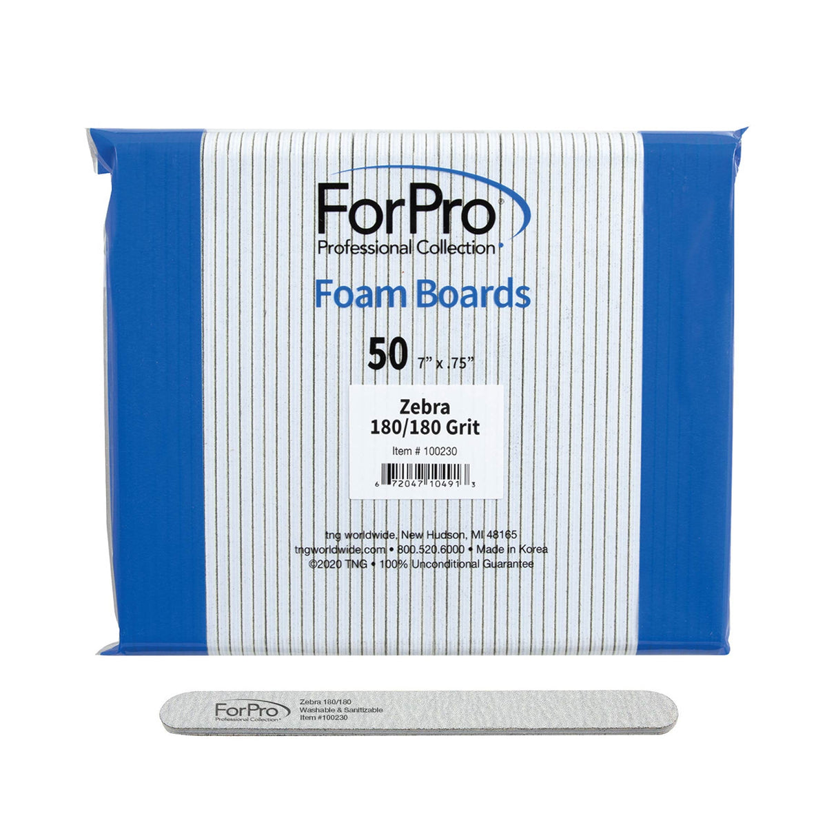 ForPro Zebra Foam Board front view with 180 grit for quick nail shaping.