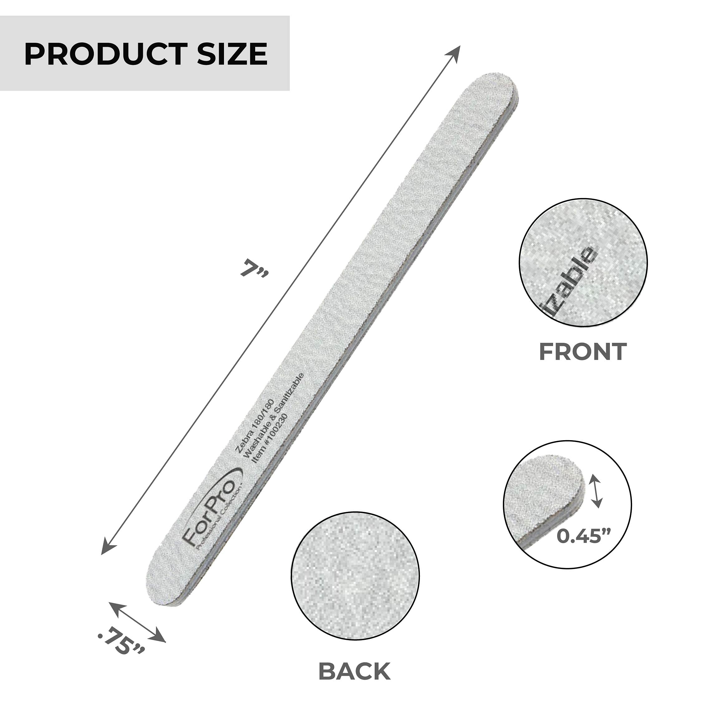 ForPro Zebra Foam Board nail filing action highlighting fast shaping capability.