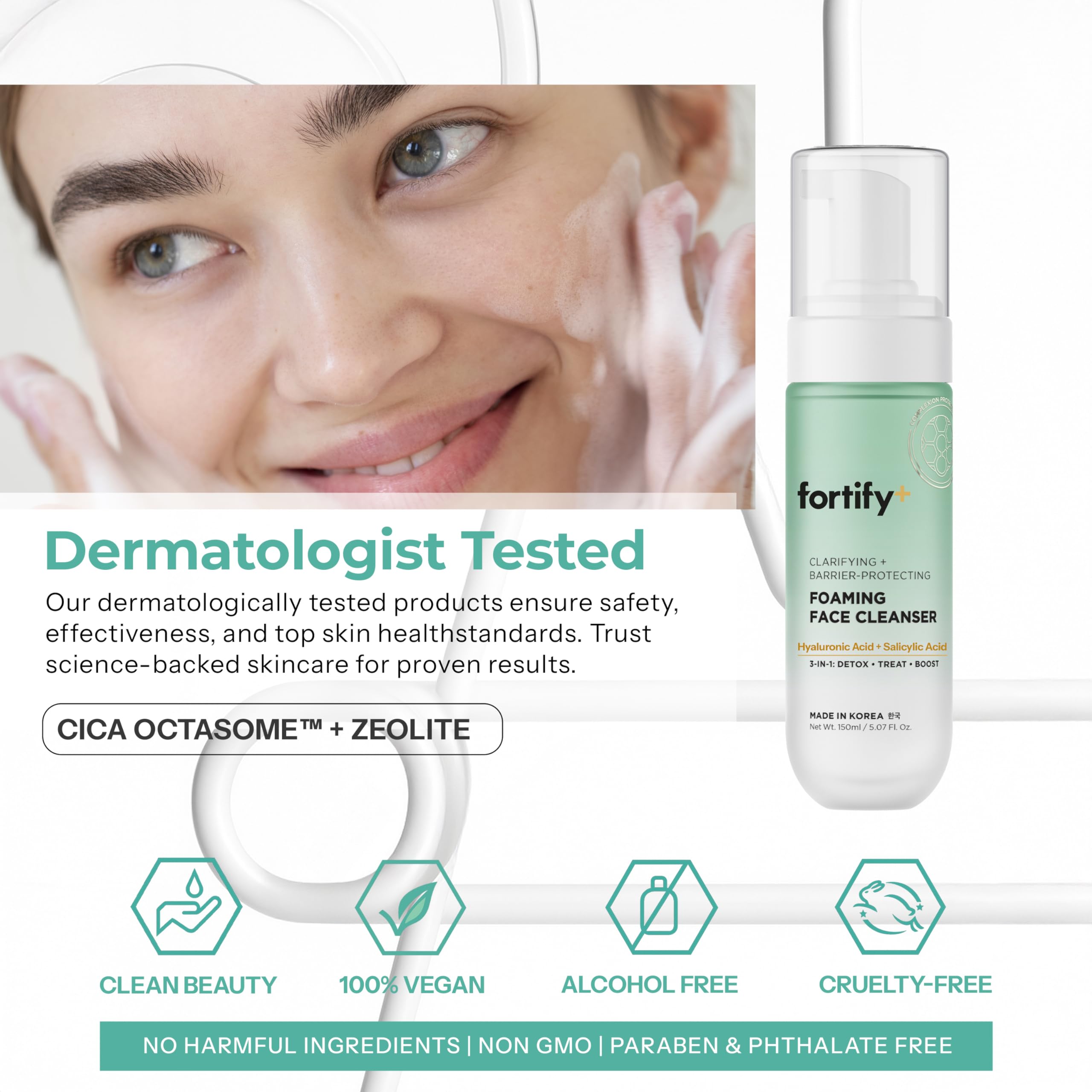 Fortify Skincare after-use glow on skin close-up.