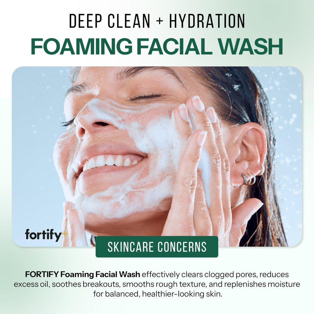 Fortify Skincare cleanser ingredients highlight 95% natural for clean beauty daily use.