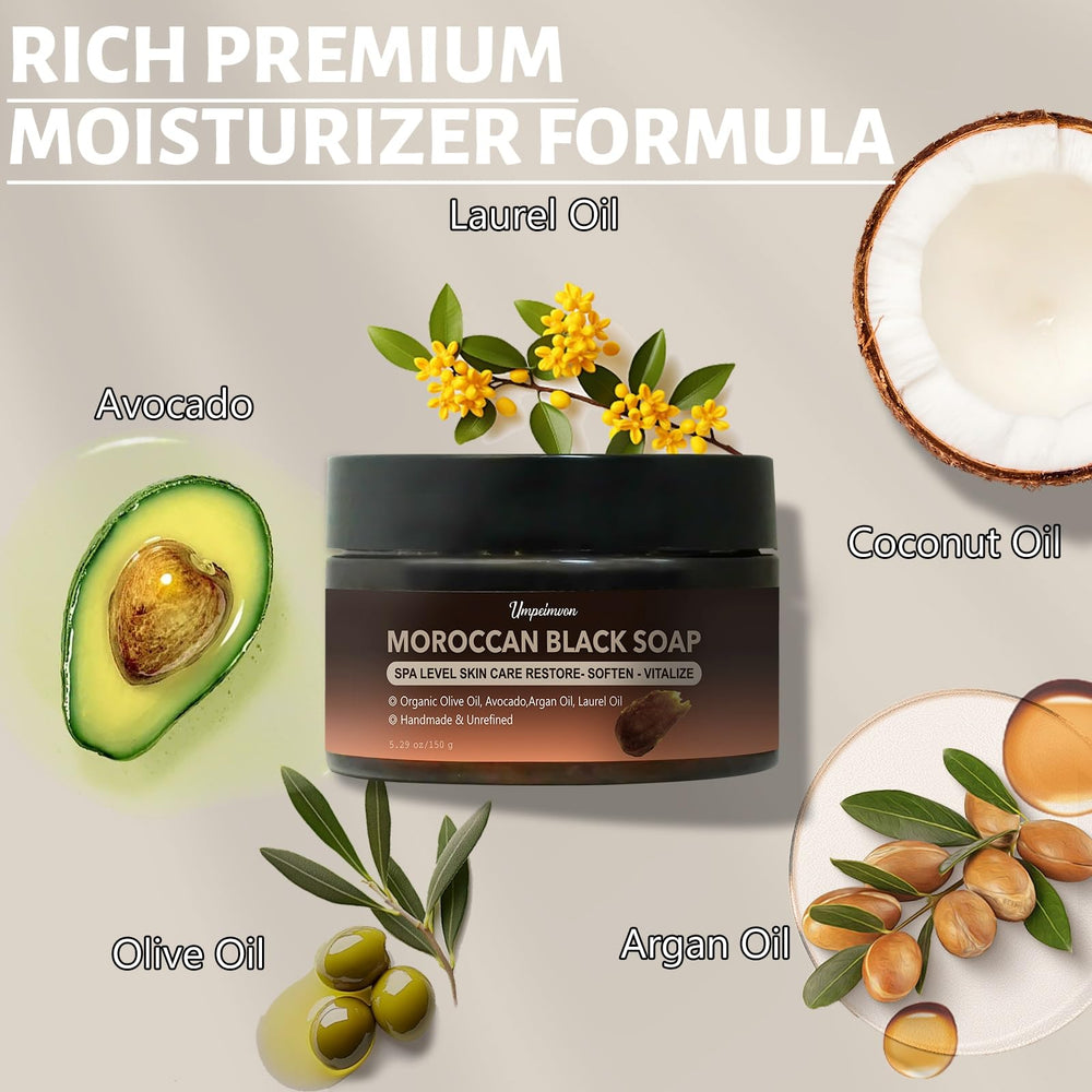 Forvirness Handcrafted Moroccan soap ingredients showcase premium oils.