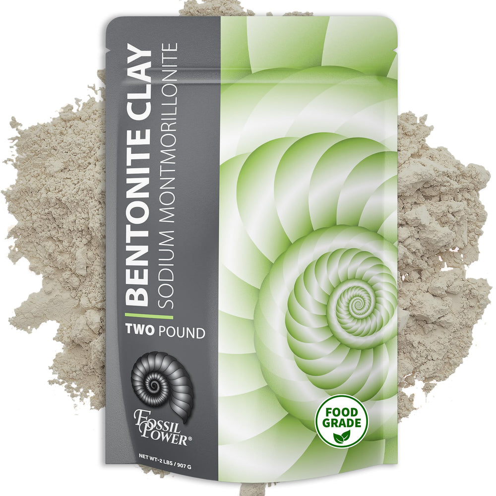 FOSSIL POWER Bentonite clay powder packaging in a 2lb bag for DIY masks