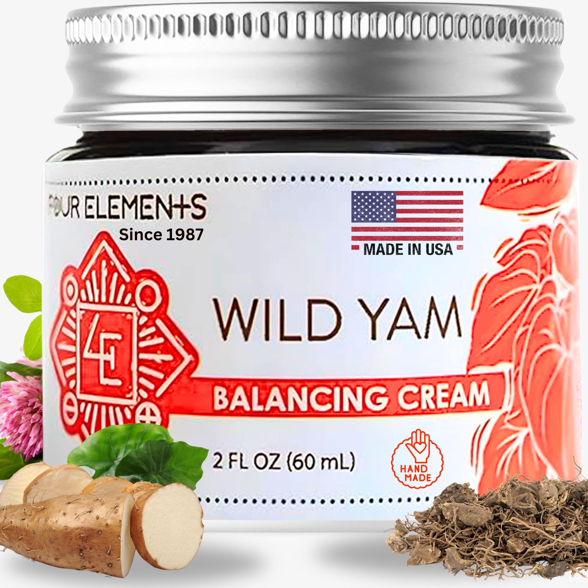 Four Elements 4E Wild Yam Balancing Cream bottle pour for soothing application ritual.