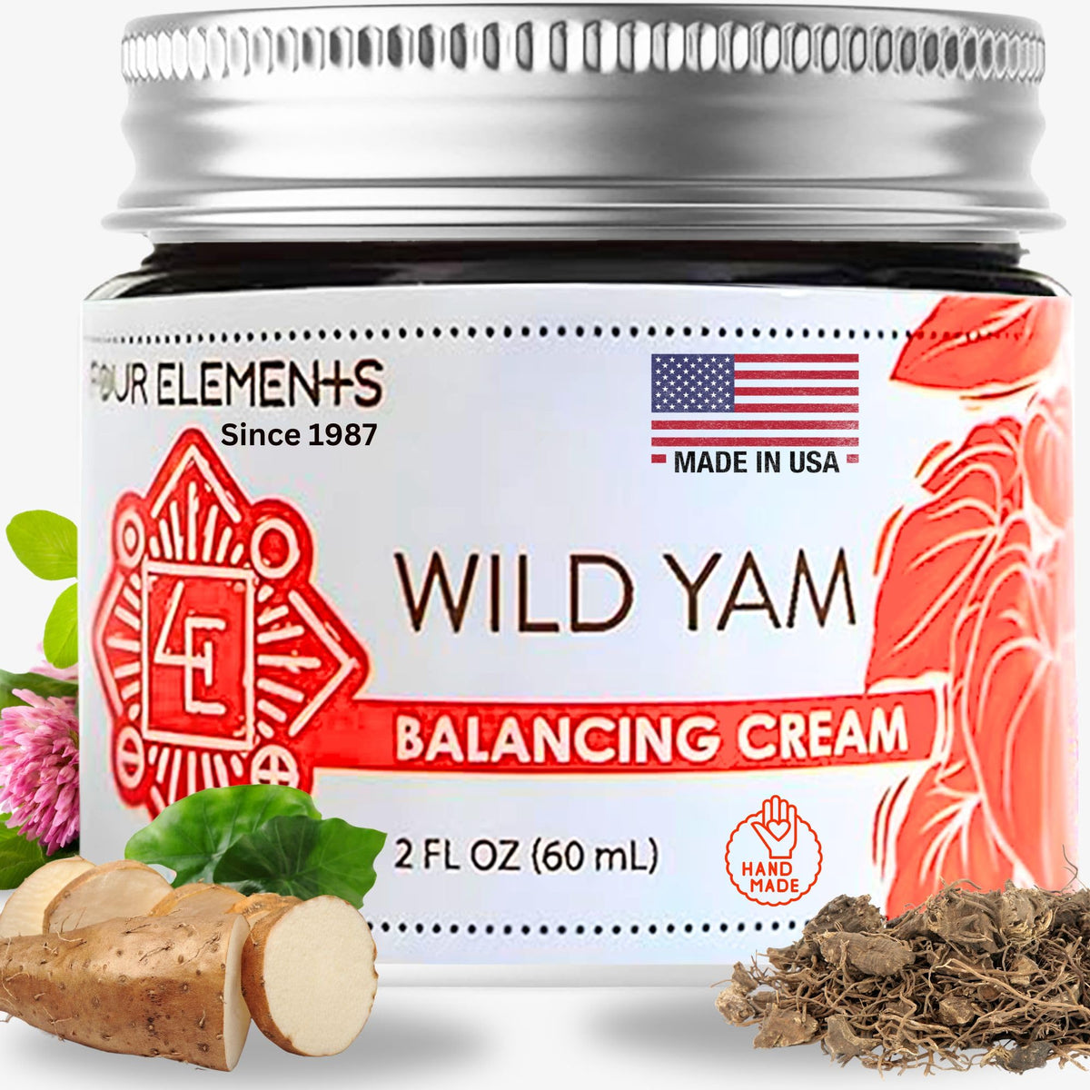 Four Elements 4E Wild Yam Balancing Cream bottle pour for soothing application ritual.