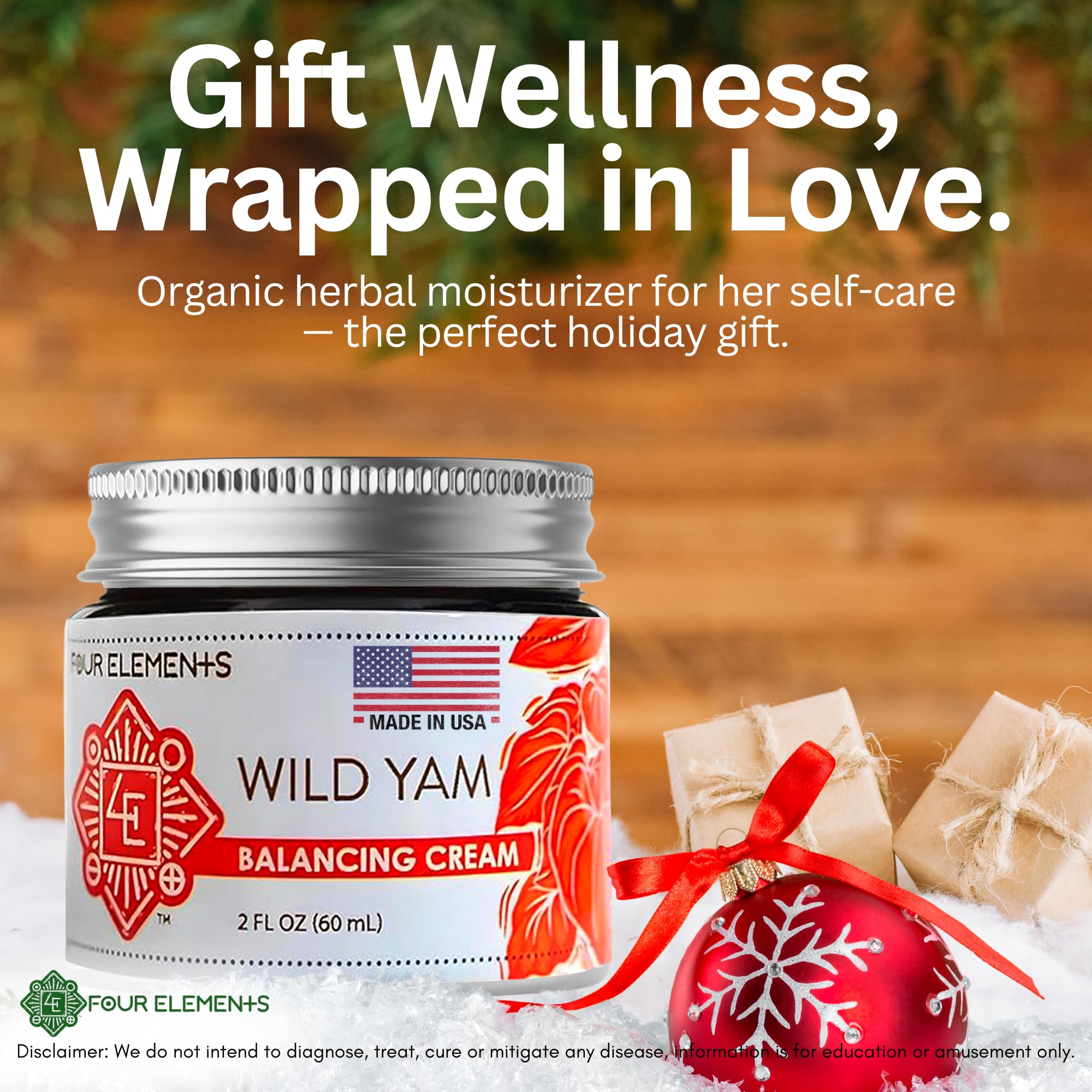 Four Elements 4E Wild Yam Cream texture close-up shows creamy, natural consistency for daily use.