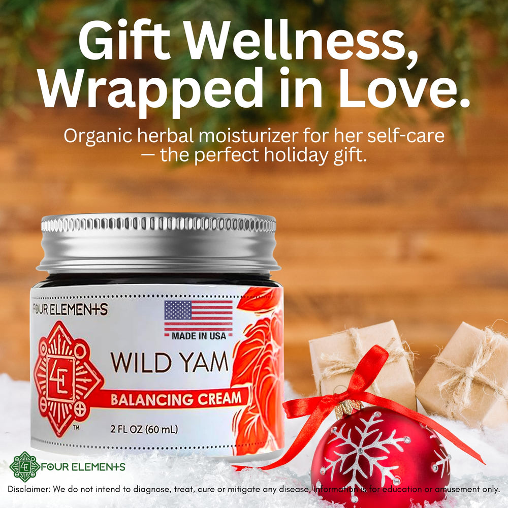 Four Elements 4E Wild Yam Cream texture close-up shows creamy, natural consistency for daily use.