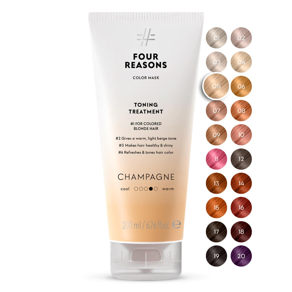 Four Reasons Color Mask Champagne Blonde tube deposits warm pigment for enhanced champagne-toned blondes.