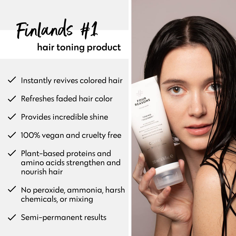 Four Reasons Color Mask Coffee on dark hair shows deeper cool coffee shade