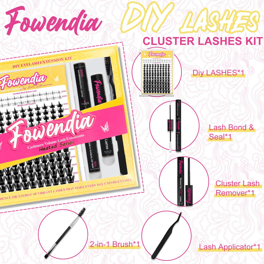 Fowendia DIY lash extension steps show simple cluster application.