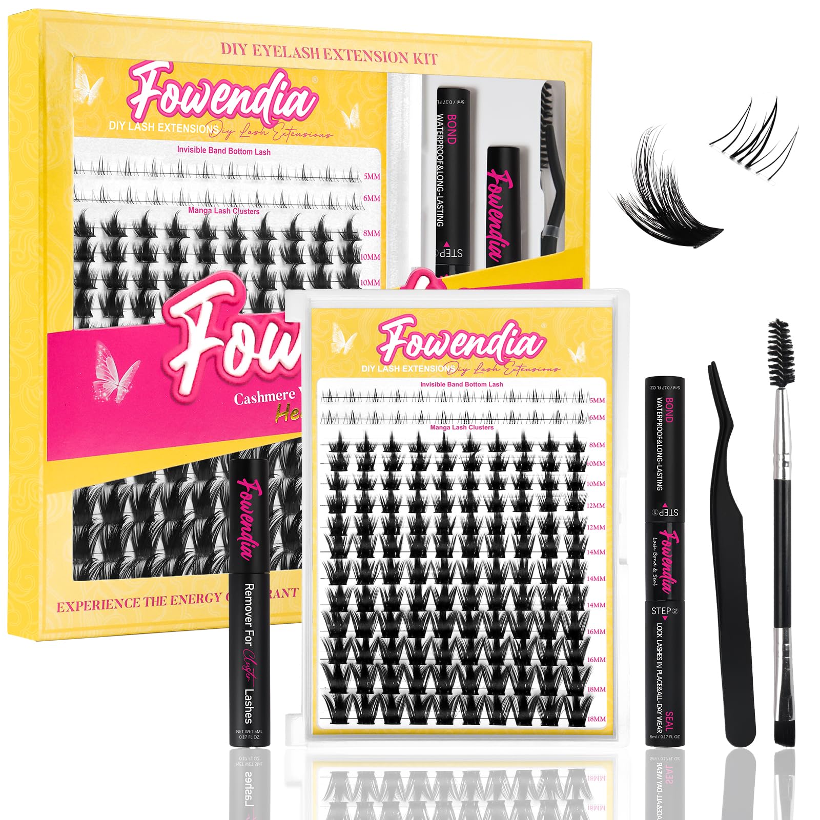 Fowendia lash clusters kit California sunset 8-18mm for natural, day-to-night eye enhancement.