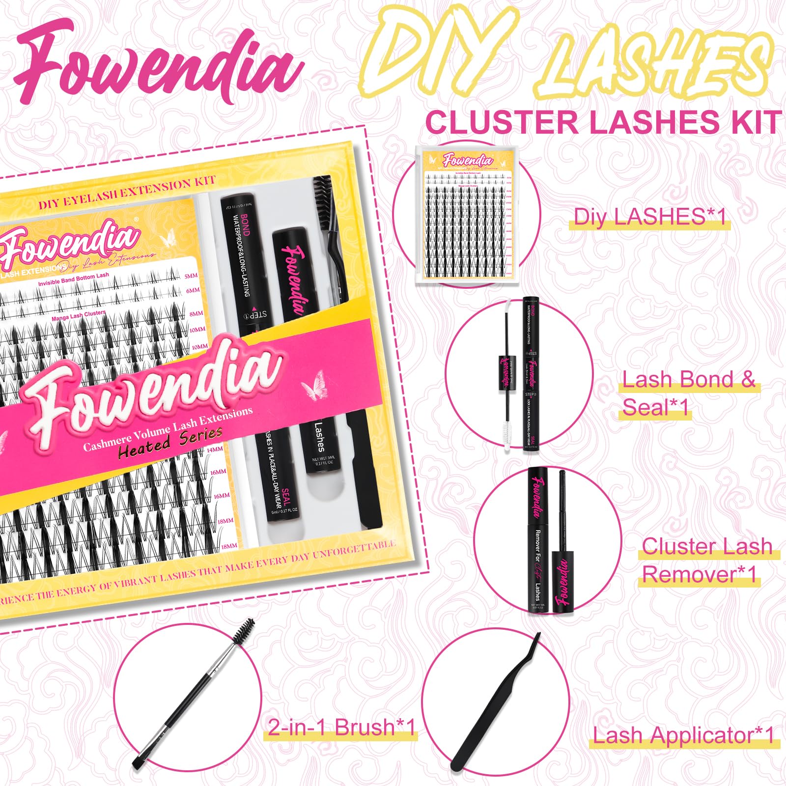 Fowendia Lash Clusters Kit Wanna Be fluffy-effect reveals medium-density lashes for a defined spiky look.