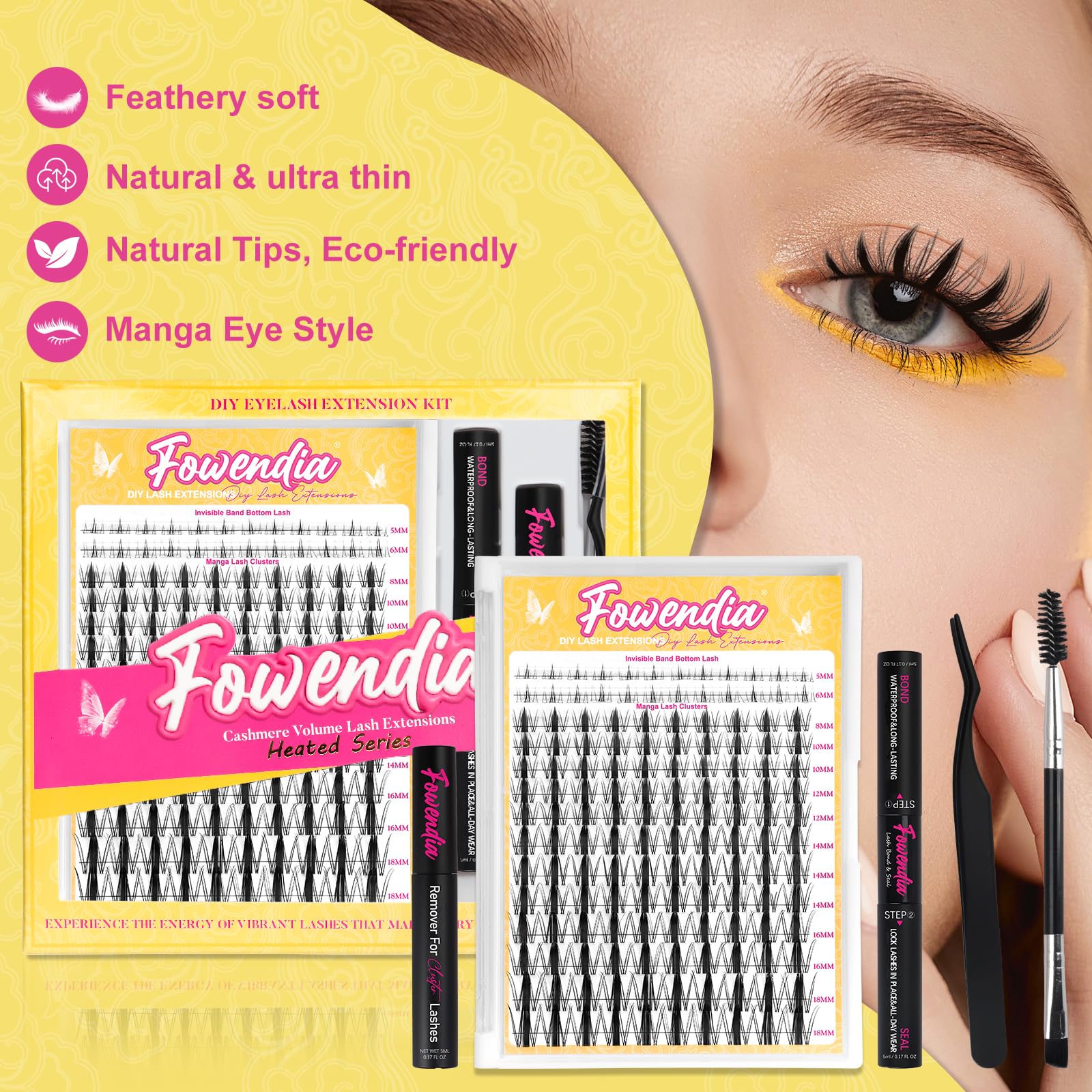 Fowendia Lash Clusters Kit Wanna Be waterproof-sealer demonstrates enhanced wear.