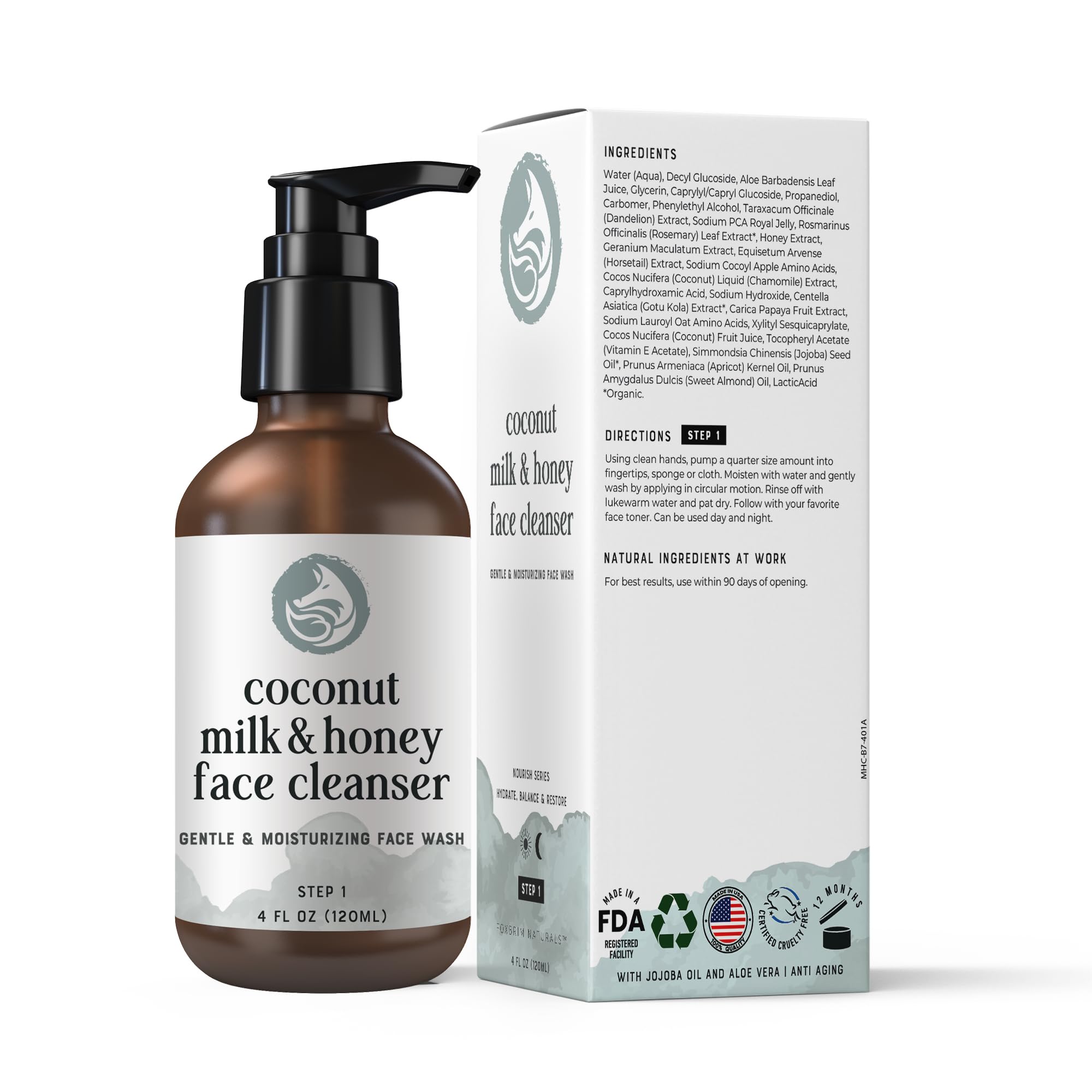 Foxbrim Naturals daily-use skincare image suggests safe AM/PM routine with gentle cleansing