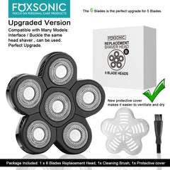 foxsonic 6-blade head close-up edges demonstrates precise cutting for smooth results
