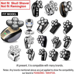 foxsonic 6-blade head storage photo emphasizes larger contact surface for speedier shaves