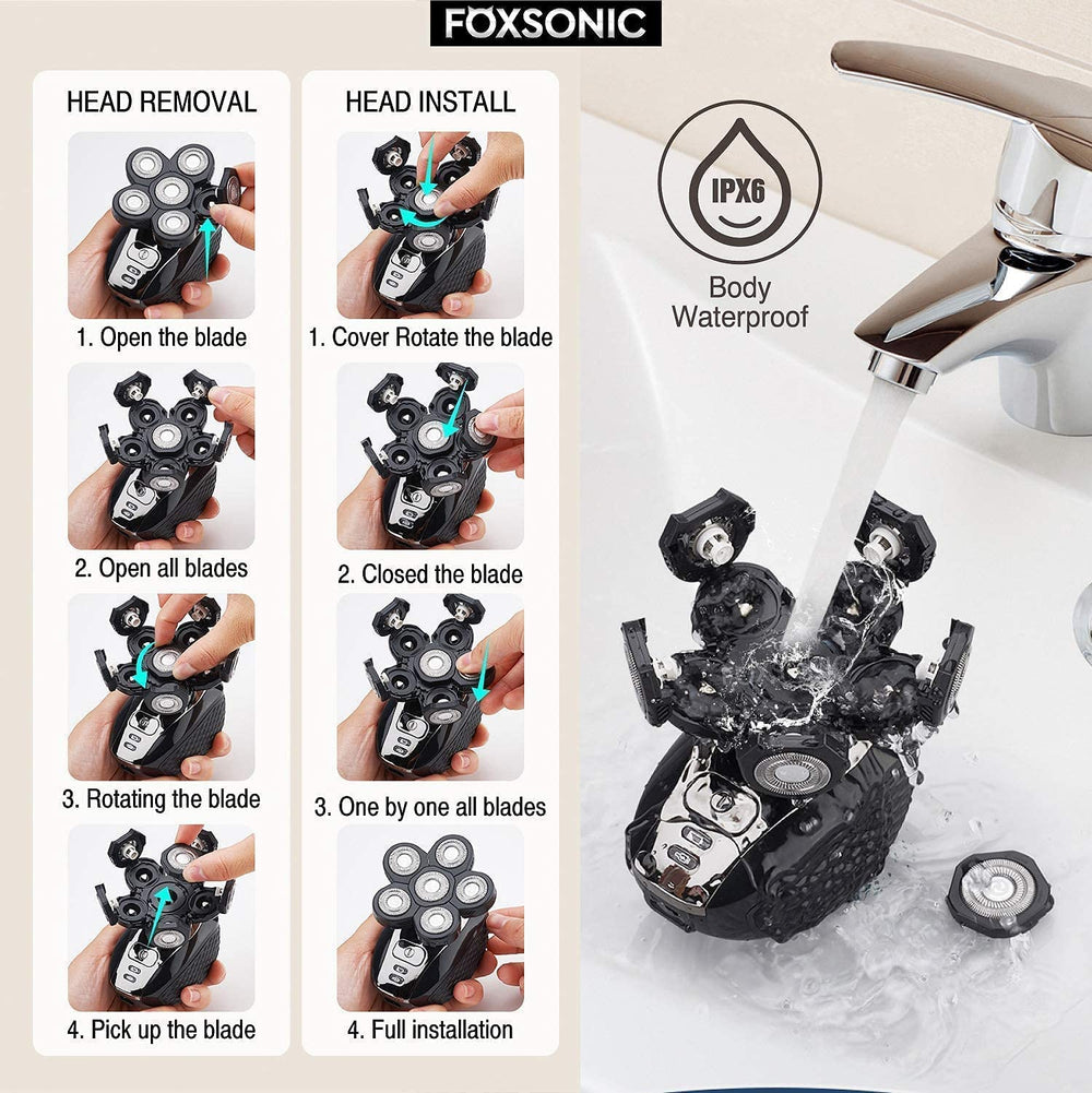 foxsonic self-sharpening technology minimizes pull and snag during shaving