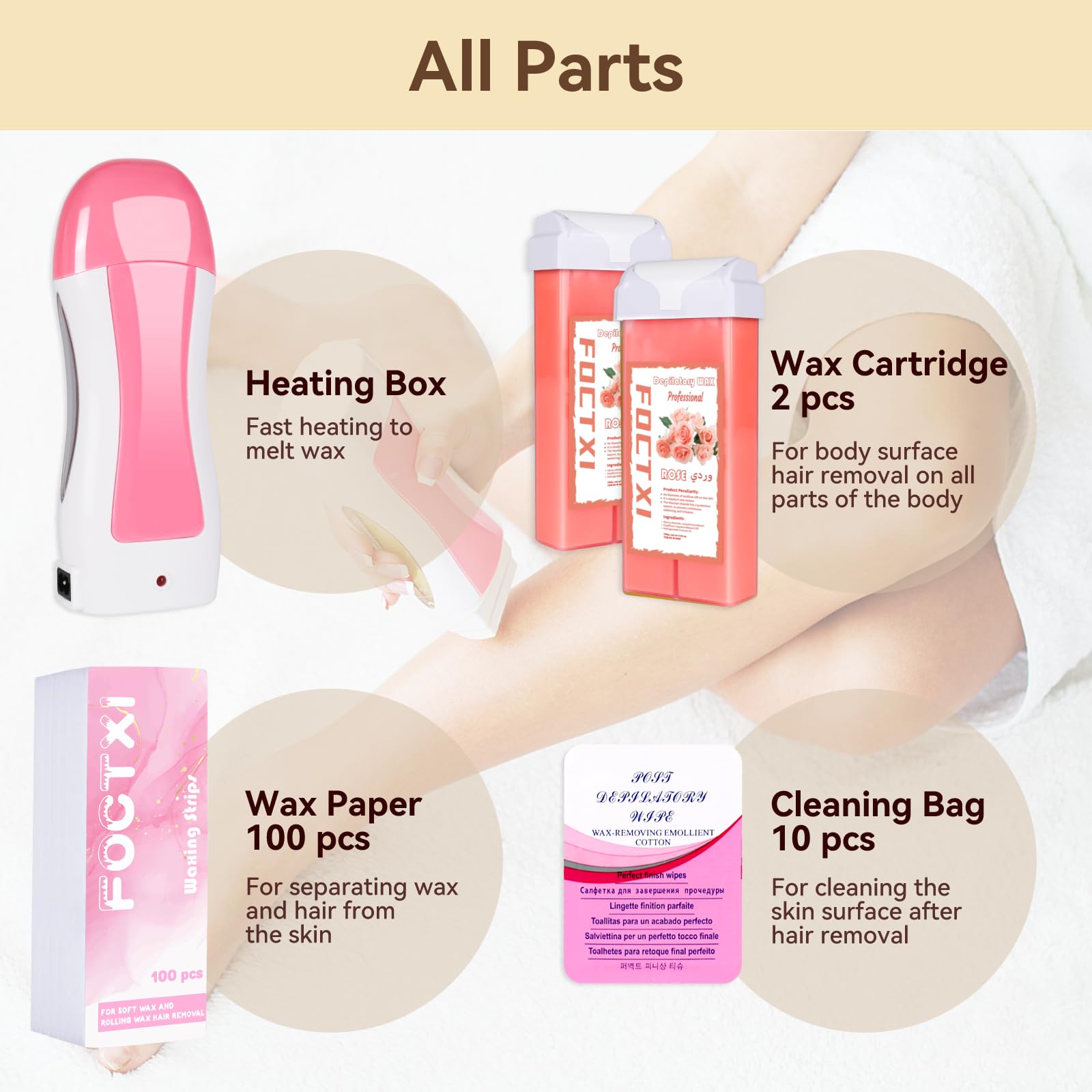 FOCTXI Hair Removal Kit underarms shows precise waxing for smaller areas at home.