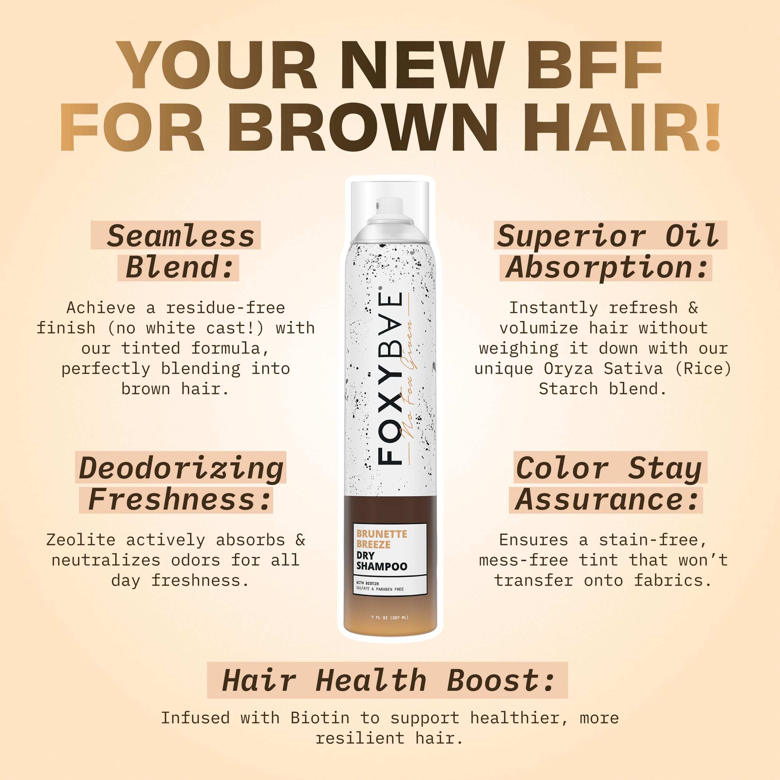 FoxyBae Brunette Breeze tinted-formula-closeup highlights blending with dark hair and odor absorption.