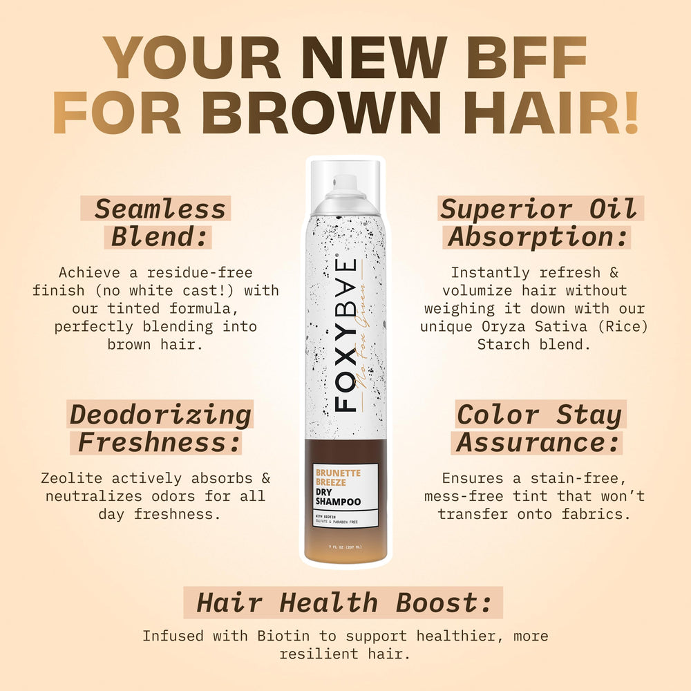 FoxyBae Brunette Breeze tinted-formula-closeup highlights blending with dark hair and odor absorption.