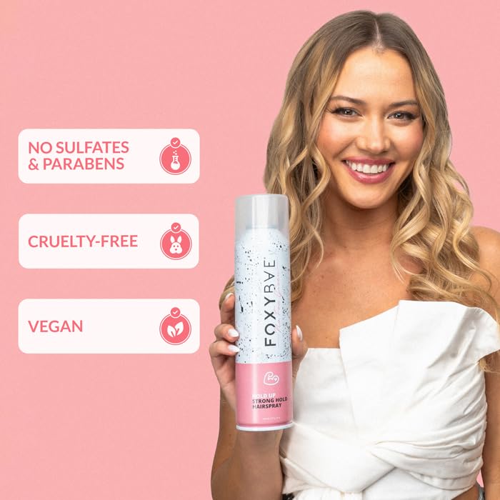 FoxyBae Hair Spray on dry hair suggests post-style polish.
