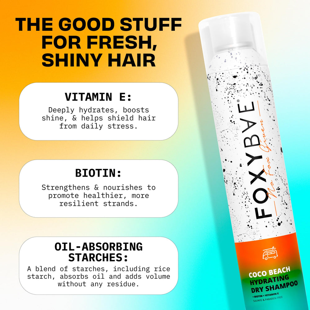 FoxyBae Hydrating Dry Shampoo Coconut scent delivers tropical aroma during use.