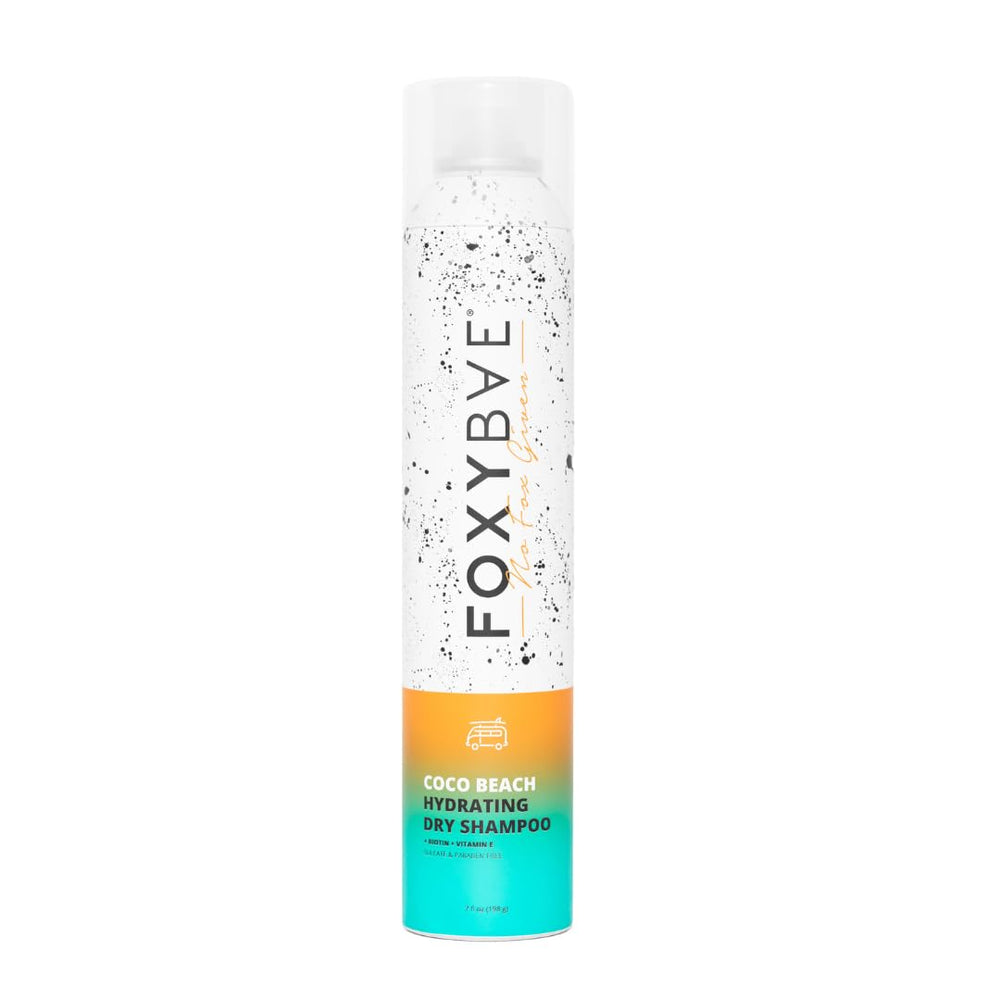FoxyBae Hydrating Dry Shampoo Spray bottle demonstrates oil control and lift.
