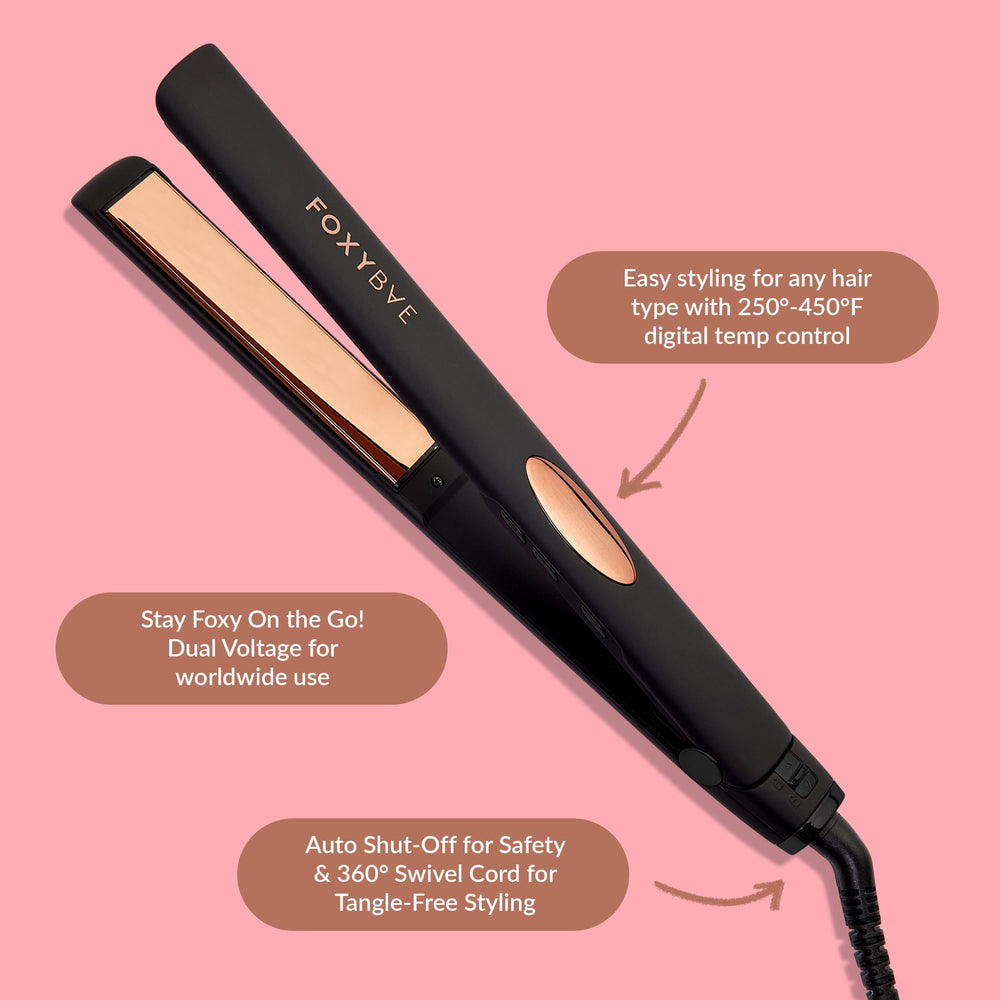 FoxyBae Trés Sleek flat iron auto-shut-off safety feature indicator.